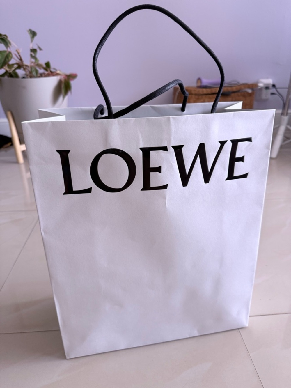 Loewe White Shopper Bag with Black Handles